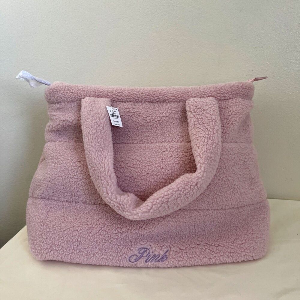 Victoria’s Secret PINK Cozy Plush Embroidered Tote, Pink- 15.7x13” NEW
